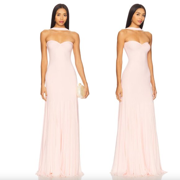 NEW Deme by Gabriella Berta Maxi Dress Light Pink Strapless Choker Formal Gown